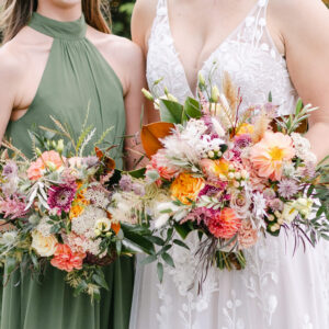 Bride and Bridesmaid bouquets in bright floral colors